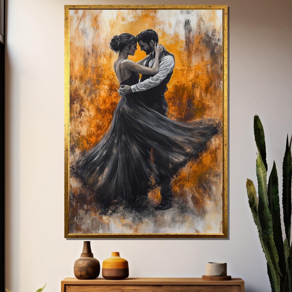 Elegant Ballroom Dancing Couple In Golden Romance Art Poster