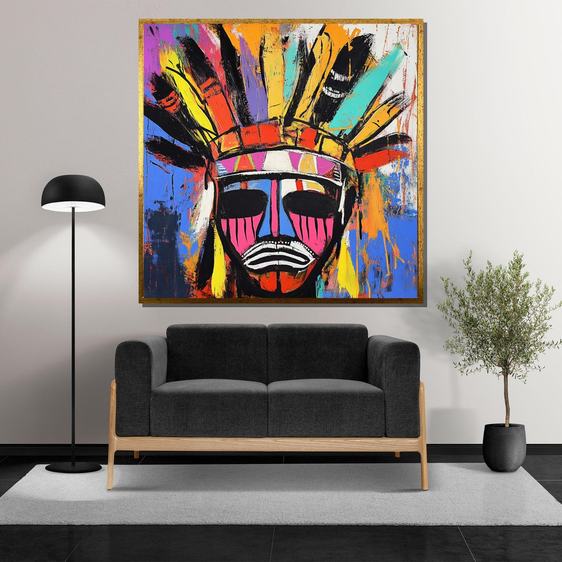 Tribal Headdress Painting Basquiat Graffiti Art Abstract Indigenous Wall Decor Bold Colorful Artwork Unique Statement Gift - Image 5