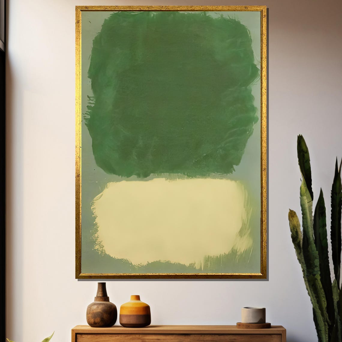 Earthy Green Over Cream Blocks Minimalist Abstract Art Poster