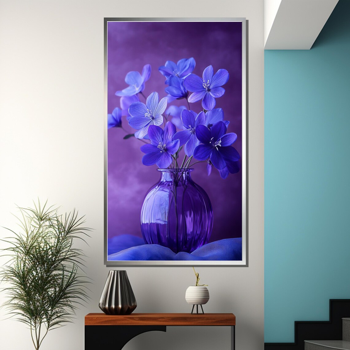 Elegant Violet Purple Flowers In Glass Vase Dreamy Floral Poster - Image 3