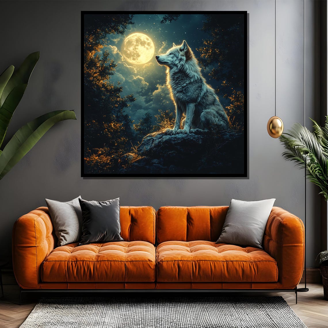 White Wolf Howling at Full Moon in Midnight Pine Forest Poster - Image 4