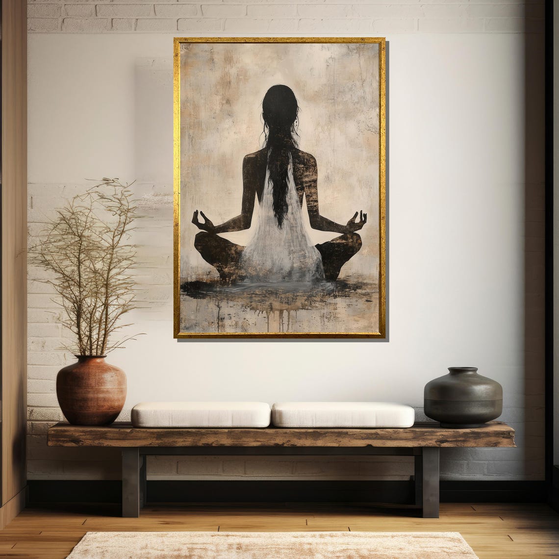Meditating Woman Silhouette In Lotus Pose Zen Mindfulness Art Poster - Image 5