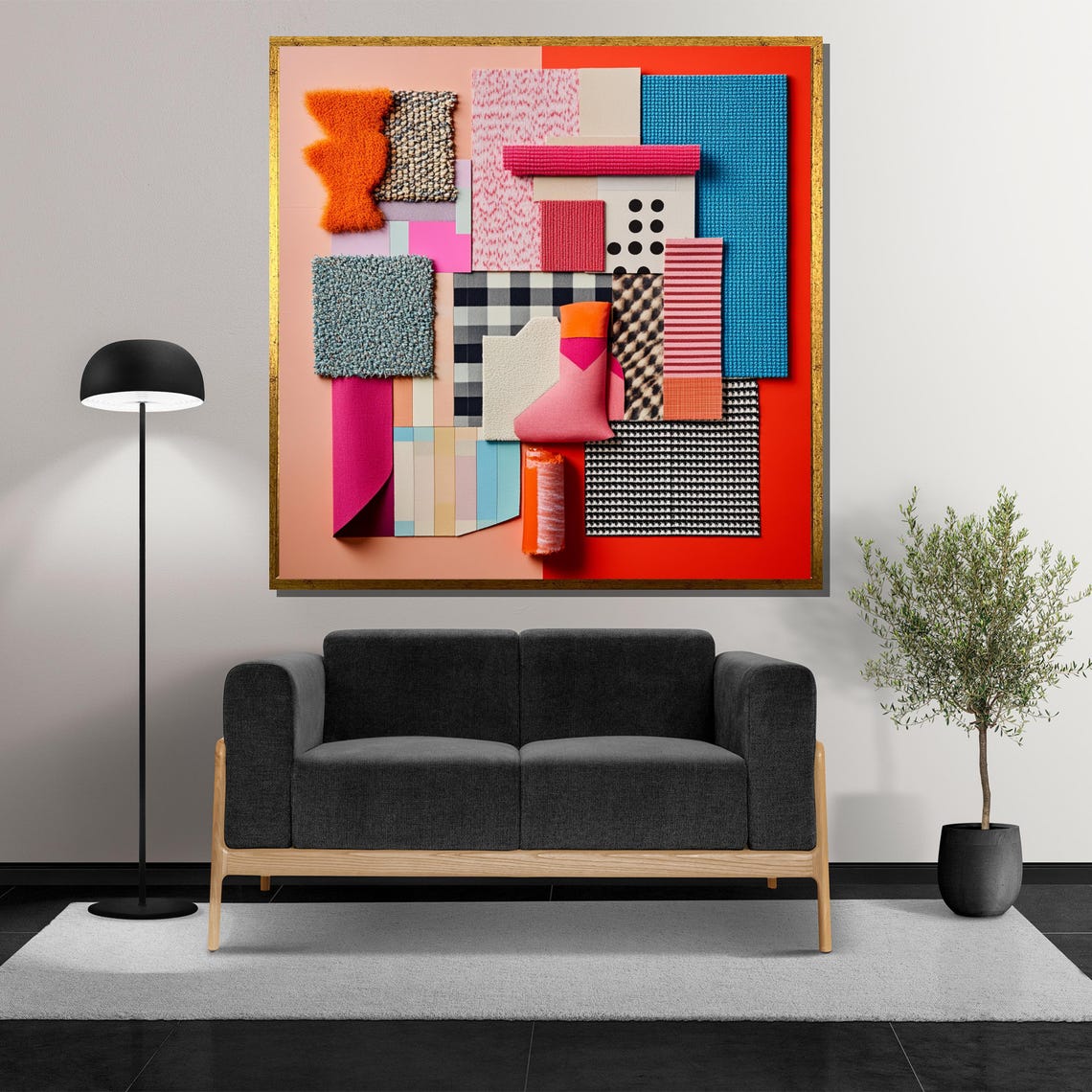 Abstract Textile Collage Painting Colorful Modern Wall Art Mixed Media Artwork Geometric Home Decor Unique Gift For Art Lovers - Image 5