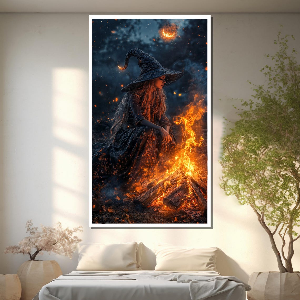 Fire Witch Beside Campfire Night Flames Mystical Fantasy Poster - Image 2