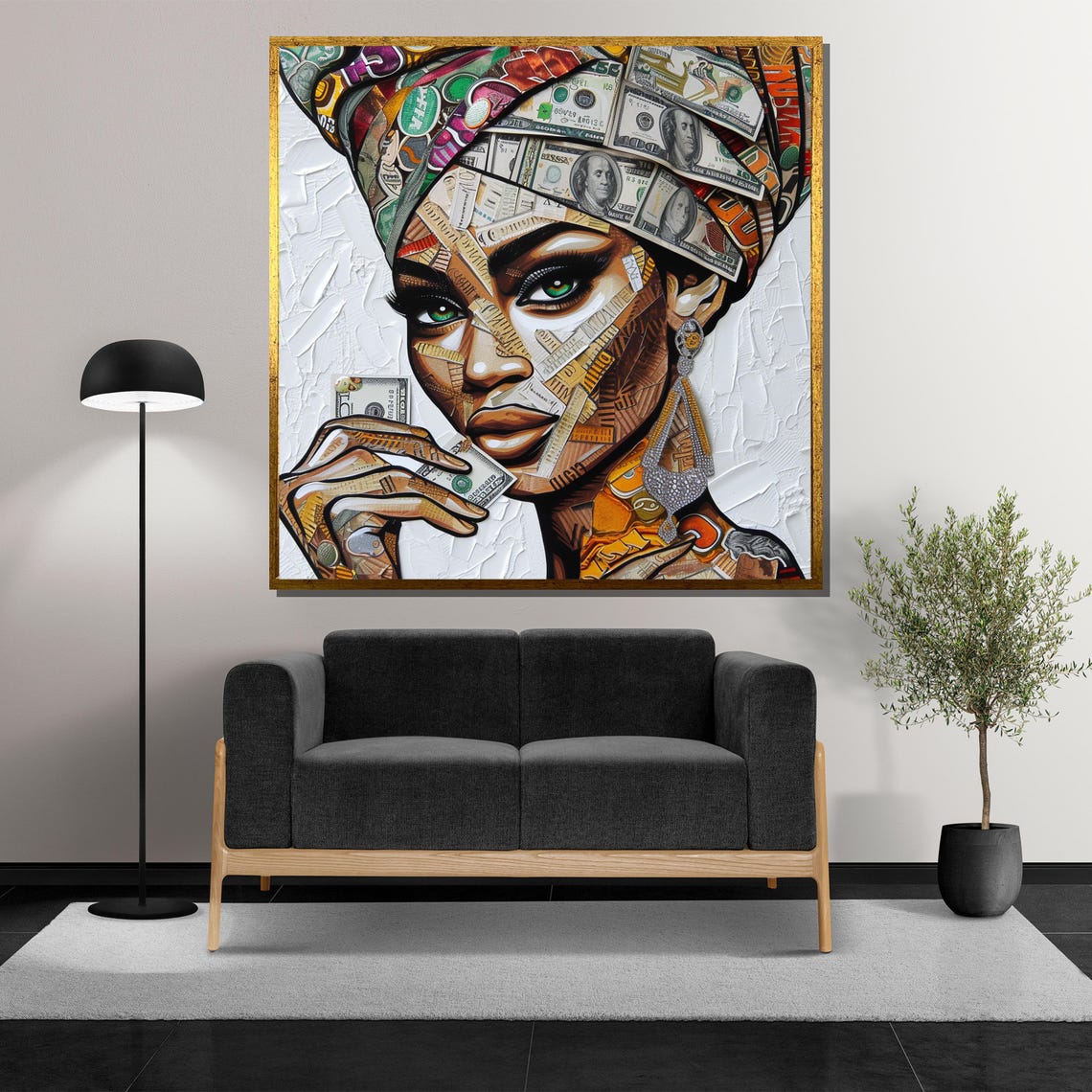 Empowered Woman Holding Dollar Bill Collage Pop Art Portrait Poster - Image 5
