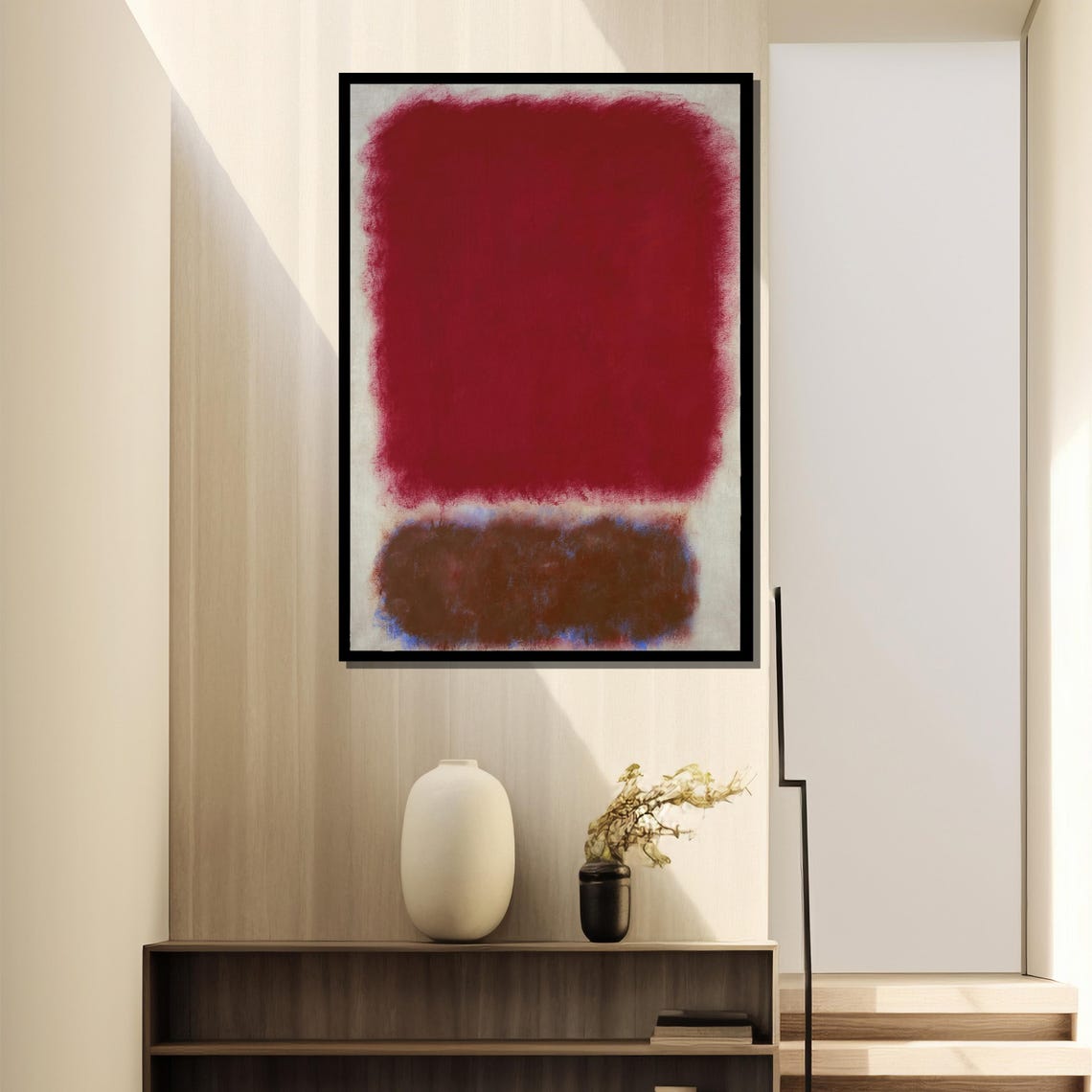 Crimson Red Over Earthy Brown Blocks Modern Abstract Art Poster - Image 4