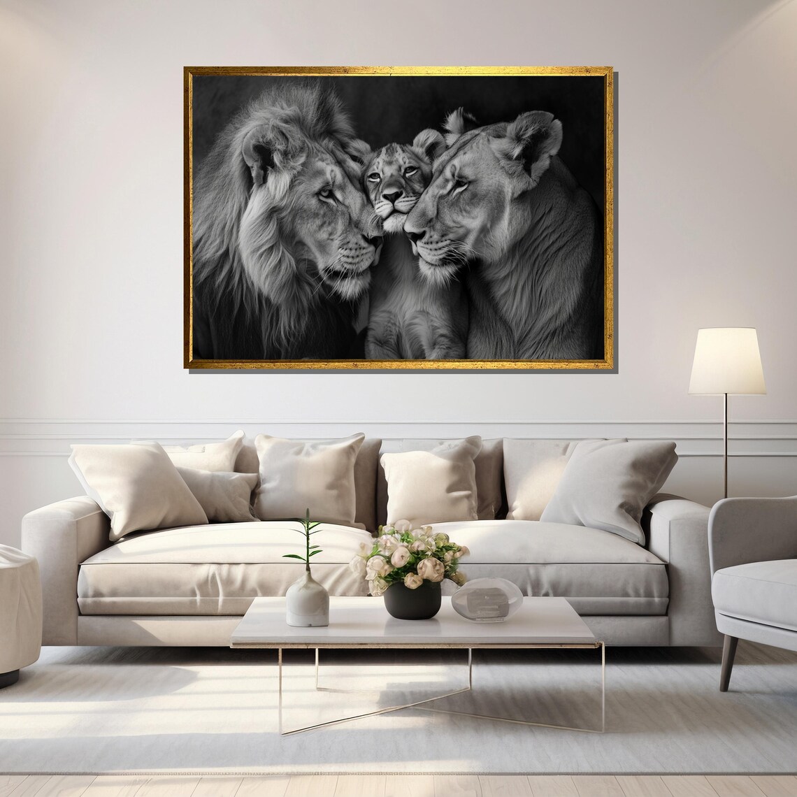 Black And White Lion Family Majestic Wildlife Portrait Poster - Image 5