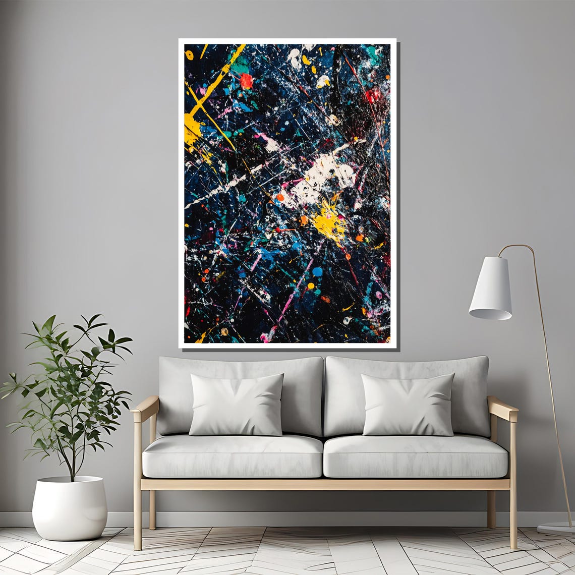 Navy Blue Splatter Paint On Midnight Dark Abstract Art Poster - Image 2