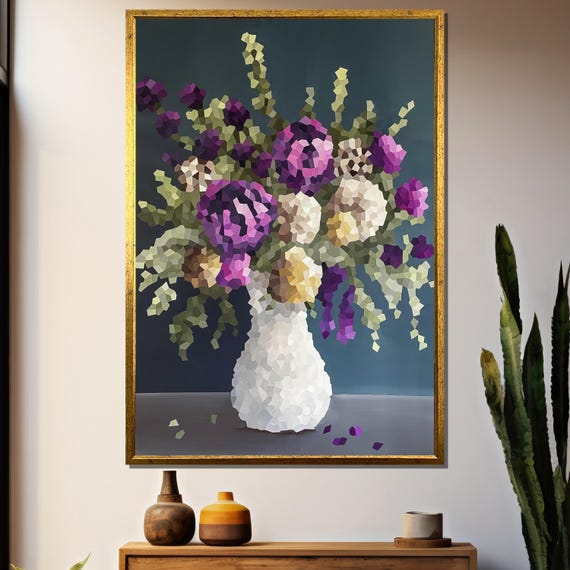 Geometric Floral Vase Modern Abstract Painting Gift For Home Decor