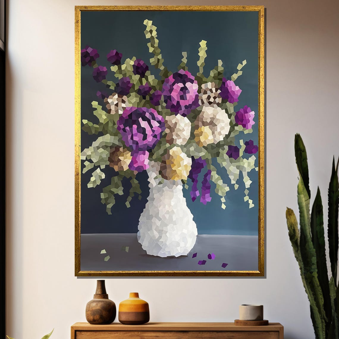 Geometric Floral Vase Modern Abstract Painting Gift For Home Decor
