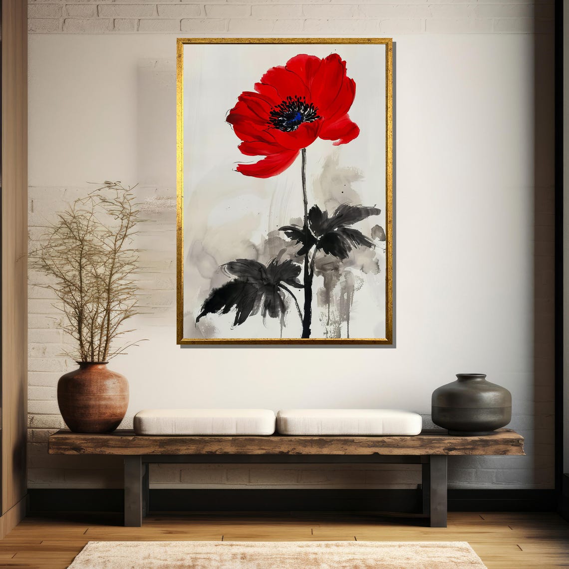 Bold Red Poppy Painting Gift Minimalist Floral Art For Elegant Spaces - Image 5