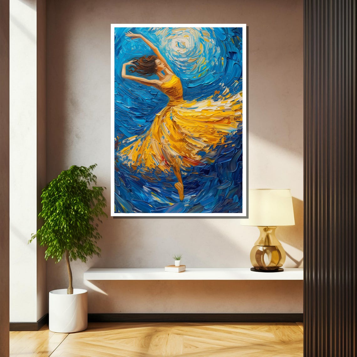 Van Gogh Style Dancer In Yellow Dress On Blue Night Sky Poster - Image 2