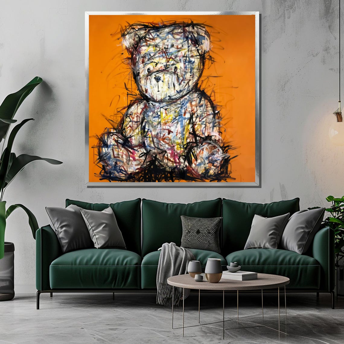 Abstract Graffiti Teddy Bear in Vibrant Orange Scribble Art Poster - Image 3