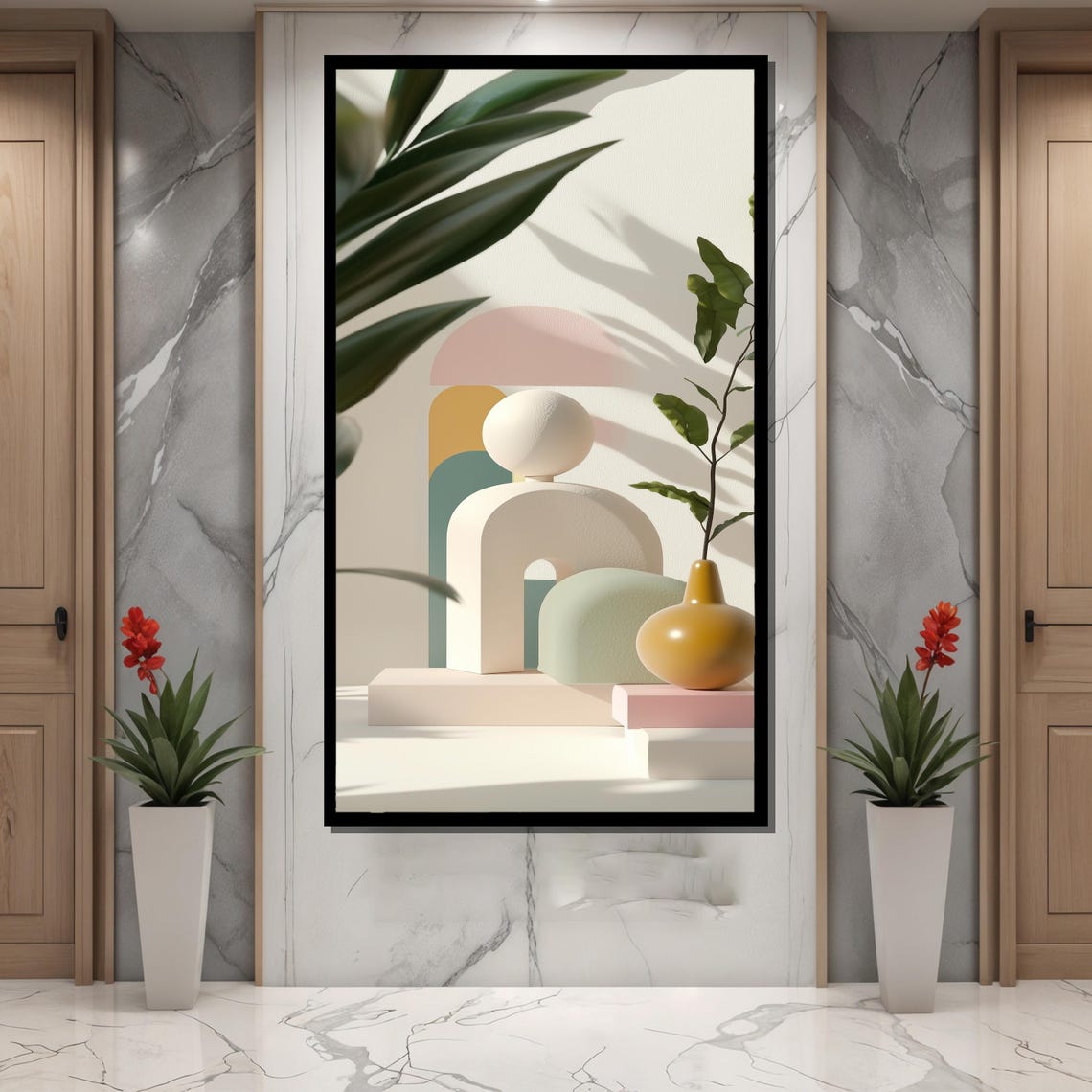 Minimalist Pastel Painting Modern Abstract Geometric Wall Art Soft Neutral Home Decor Elegant Sculpture Artwork Unique Gift - Image 4