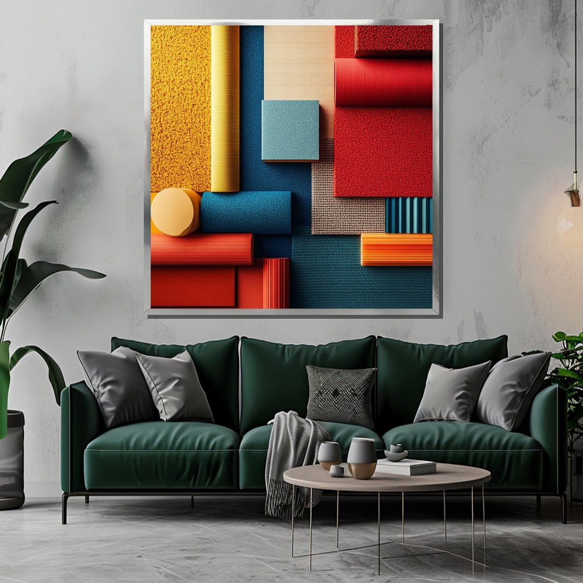 Bold Textured Geometric Blocks Red Blue Orange Abstract Poster - Image 3