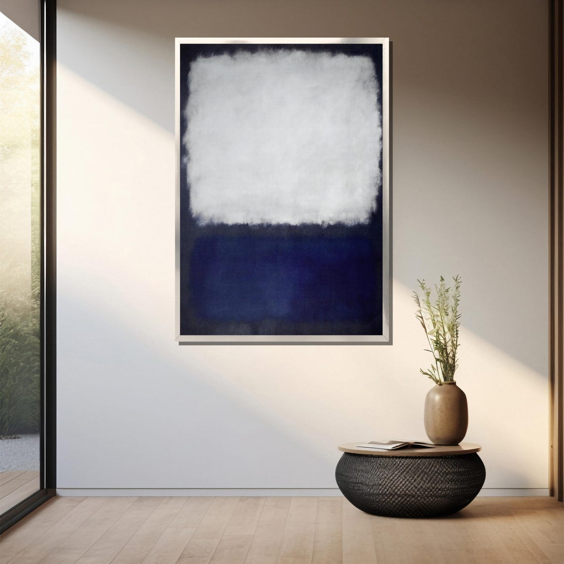 Soft Cloud White Over Deep Midnight Blue Abstract Color Field Poster - Image 3