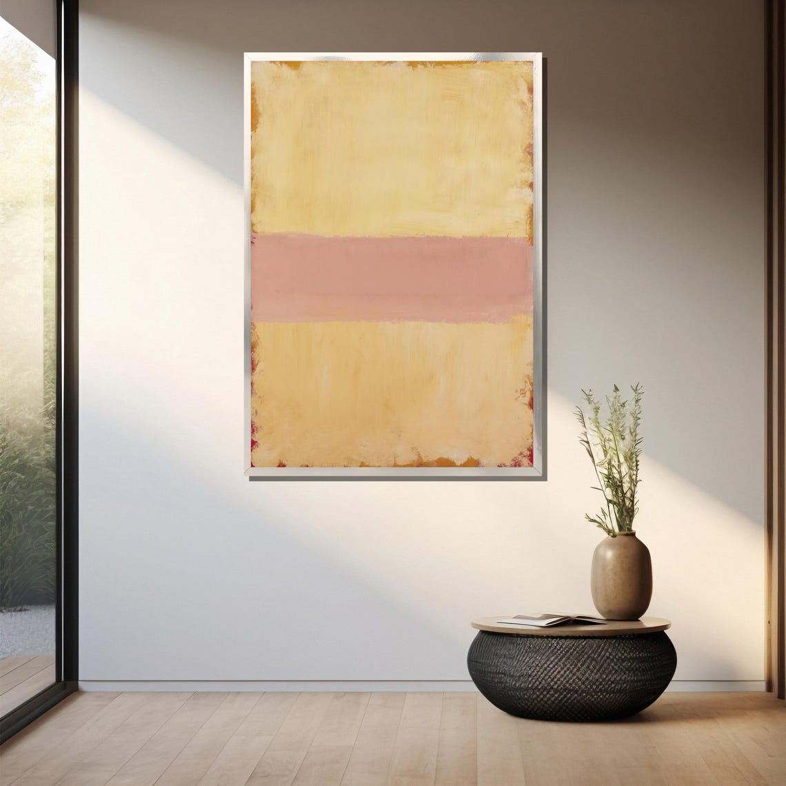 Soft Yellow With Blush Pink Band Minimalist Abstract Art Poster - Image 3
