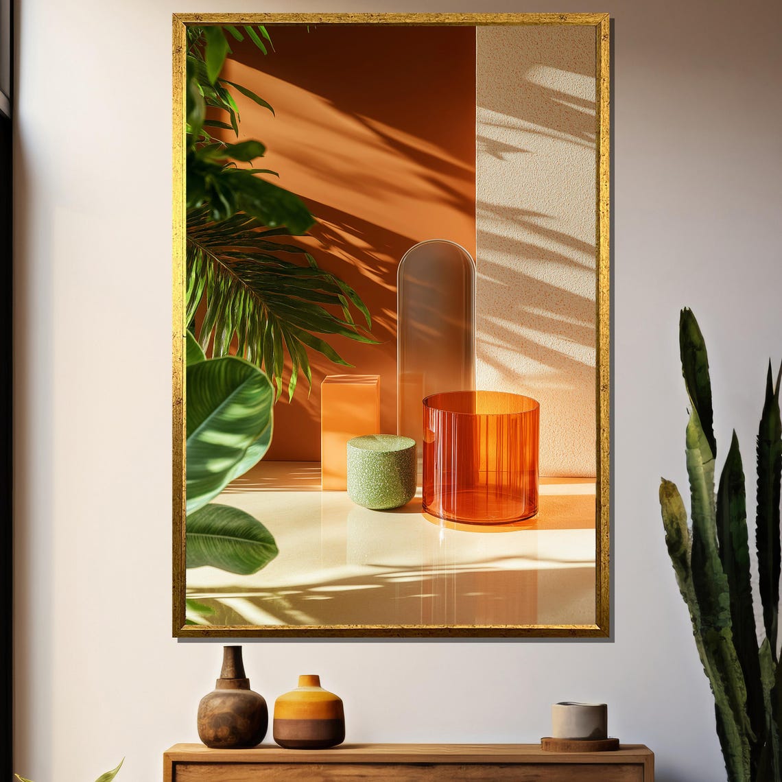 Sunlit Amber Glassware Still Life Warm Modern Minimalist Wall Art