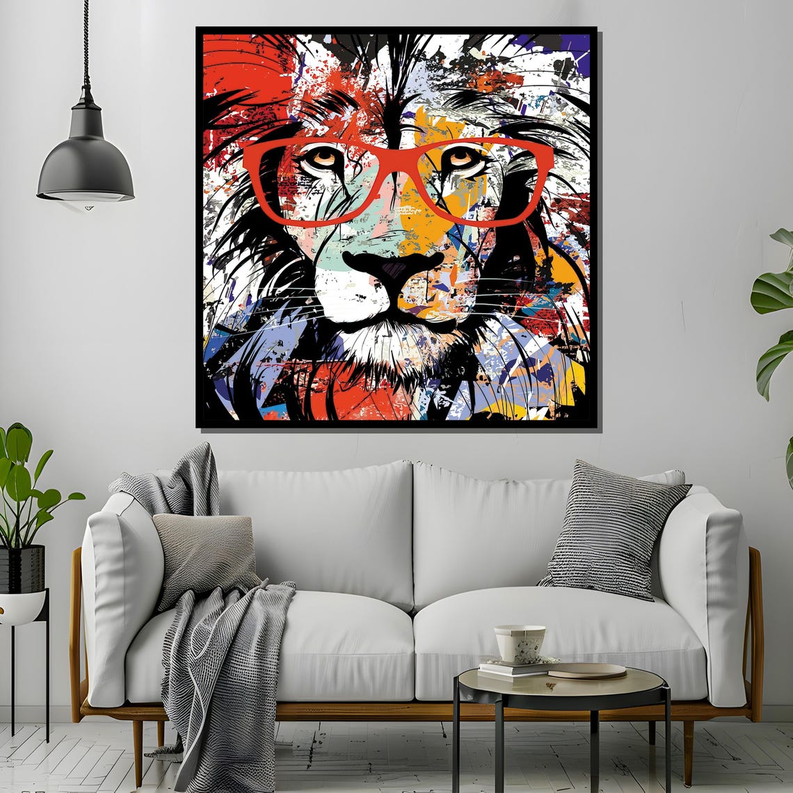 Pop Art Lion Wearing Red Glasses Bold Colorful Animal Poster - Image 4