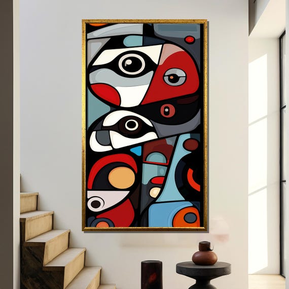 Abstract Geometric Painting Modern Tribal Wall Art Bold Minimalist Graphic Design Contemporary Home Decor Unique Gift