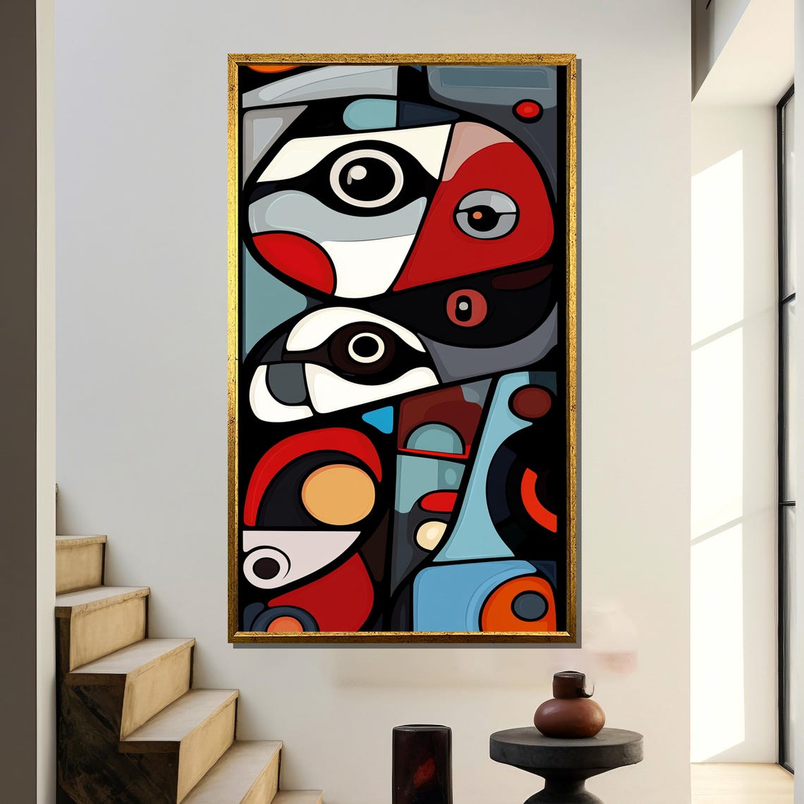 Abstract Geometric Painting Modern Tribal Wall Art Bold Minimalist Graphic Design Contemporary Home Decor Unique Gift