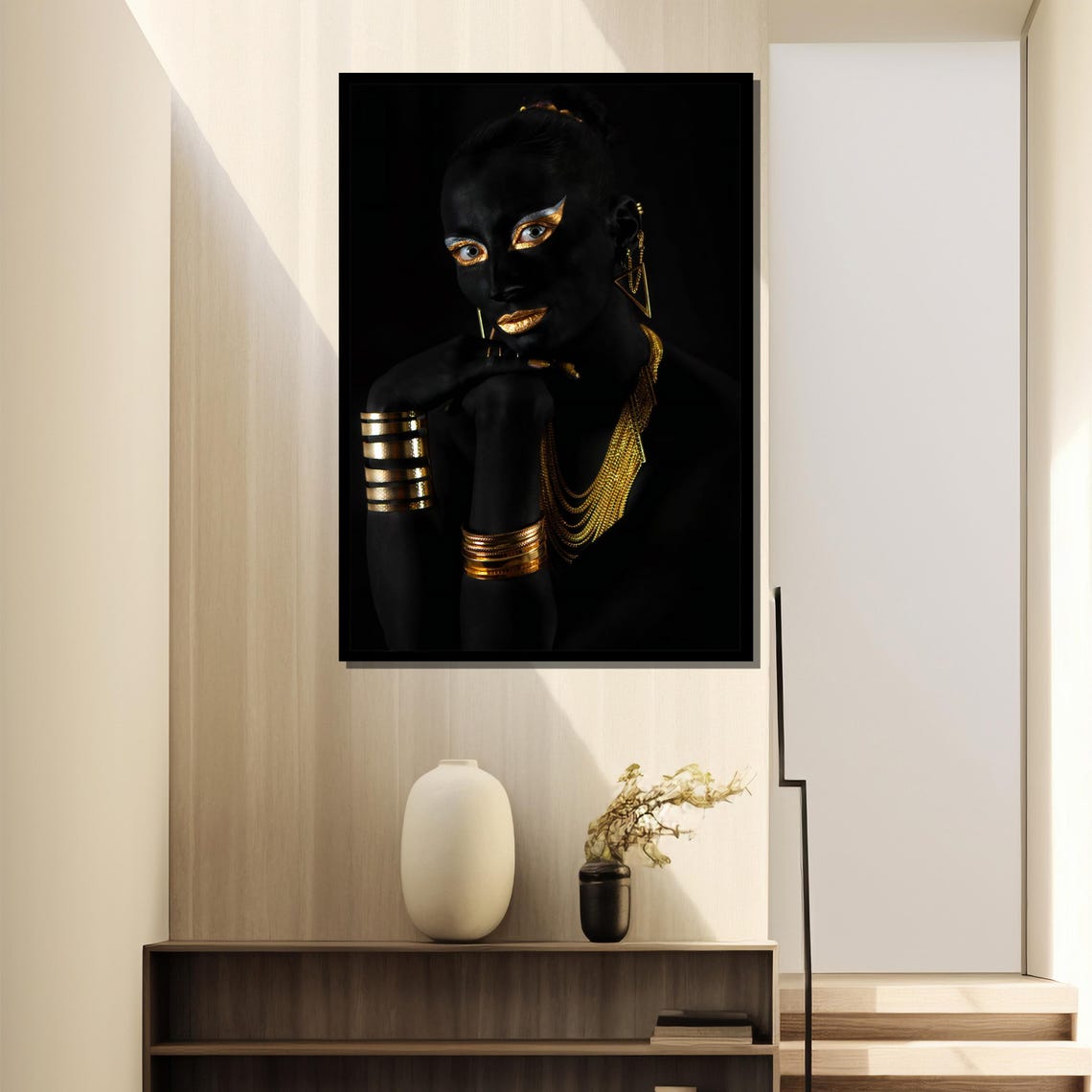 Bold Ethnic Portrait Painting Striking Black And Gold Art Gift For Modern Home Decor - Image 4