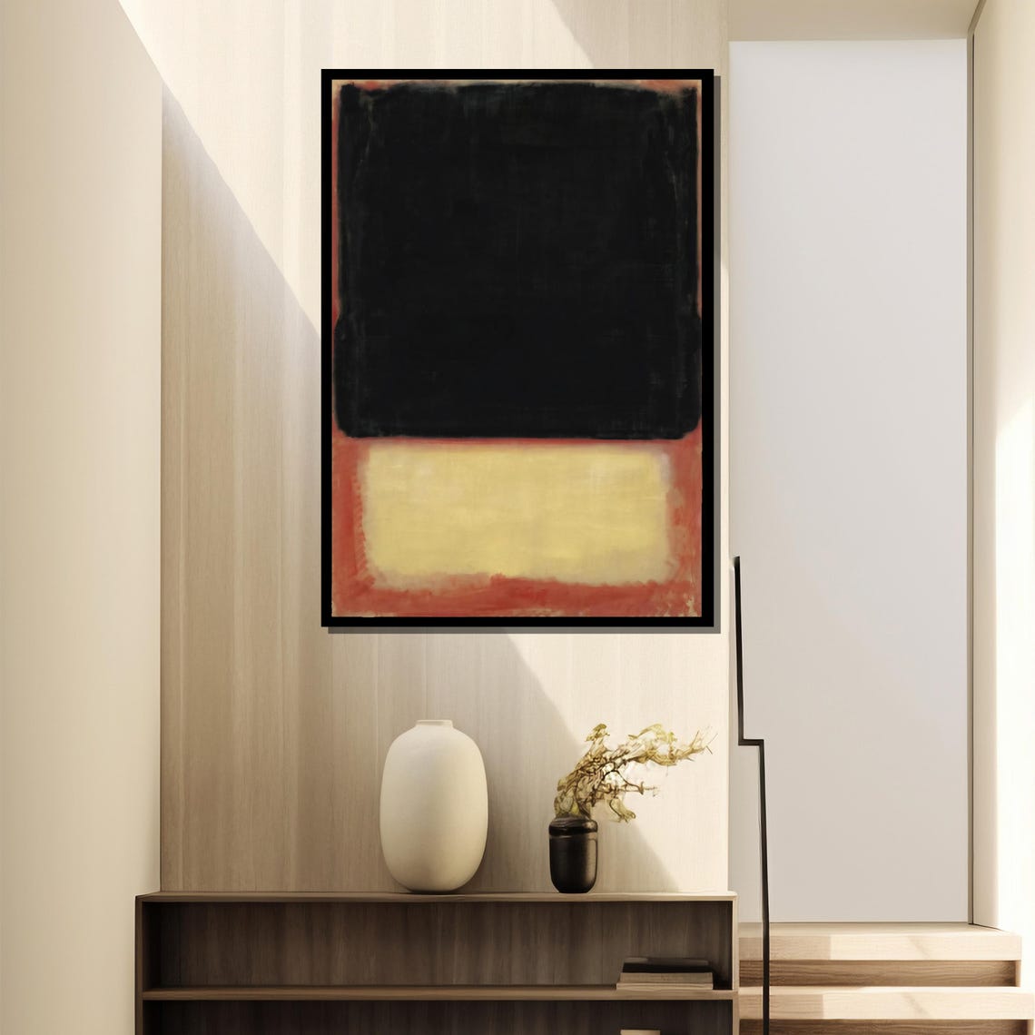 Bold Black Over Warm Ivory Abstract Color Field Painting Poster - Image 4