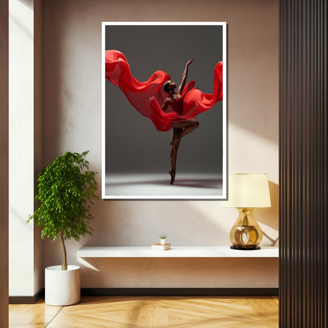 Dynamic Red Flow Ballerina Painting Elegant Dance Art Gift For Ballet Lovers And Home Dcor - Image 2