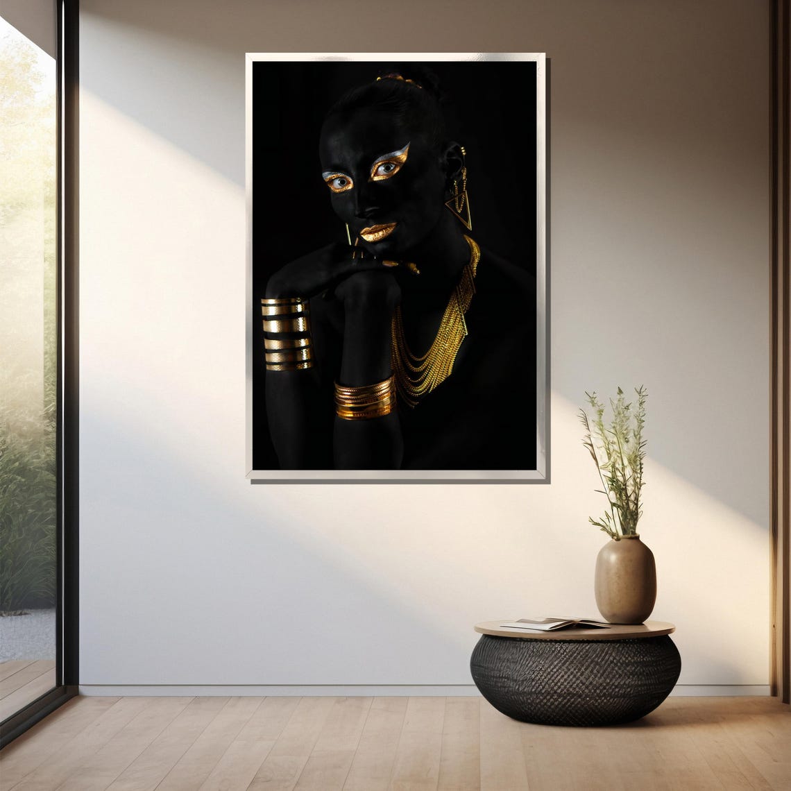 African Woman Portrait With Gold Makeup And Jewelry On Black Poster - Image 3