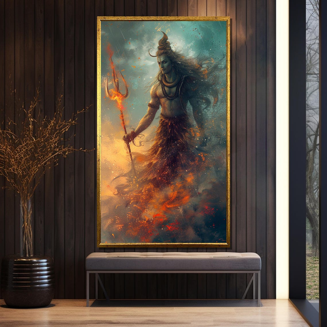 Majestic Lord Shiva With Trident Painting Divine Hindu Art Spiritual Wall Decor For Home Unique Gift For Meditation Devotion - Image 5