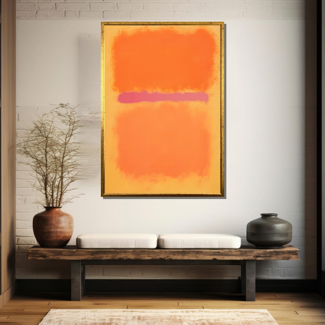 Warm Orange With Pink Stripe Layers Modern Abstract Art Poster - Image 5