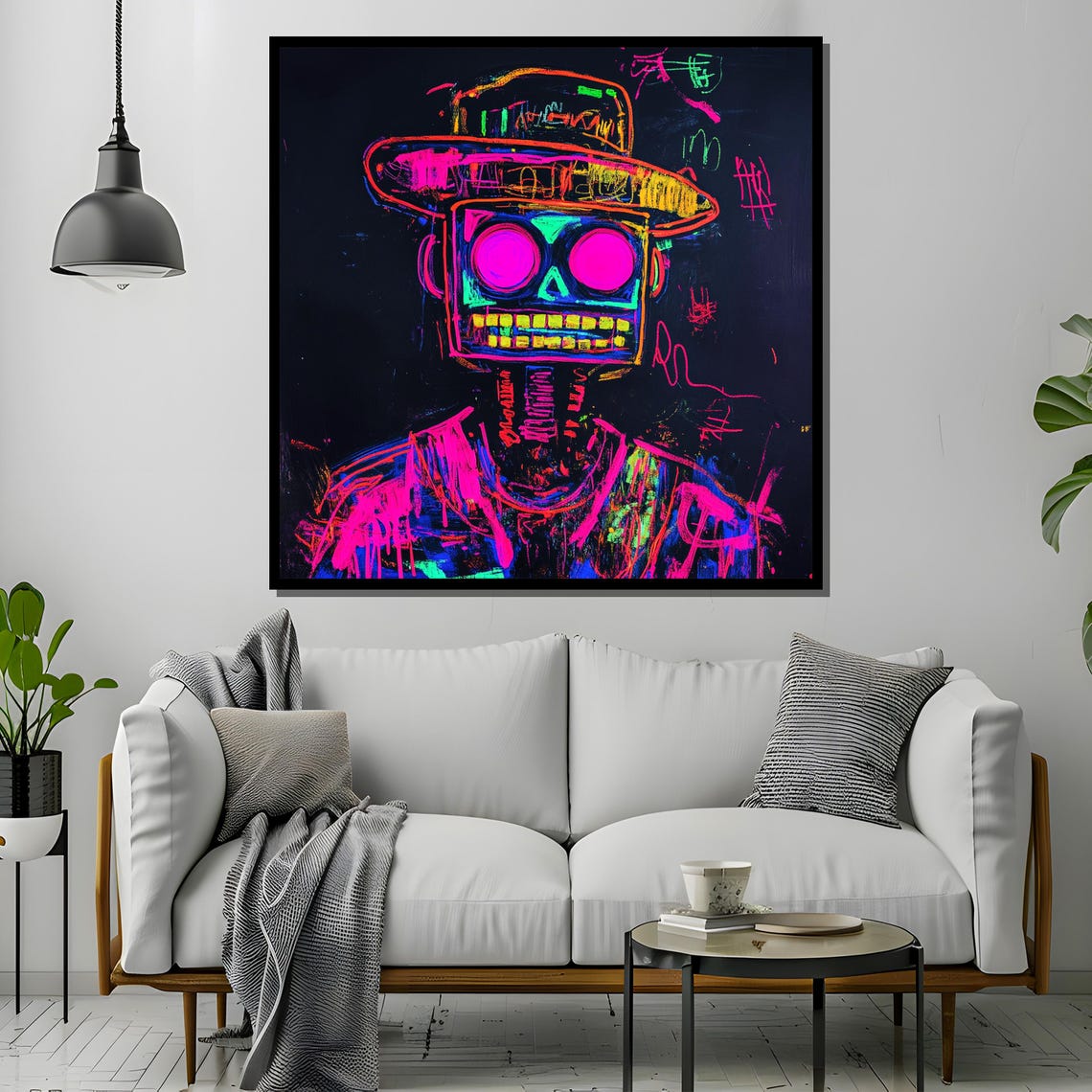 Neon Skull Painting Basquiat Inspired Graffiti Art Abstract Street Art Vibrant Urban Wall Decor Modern Pop Art Gift - Image 4