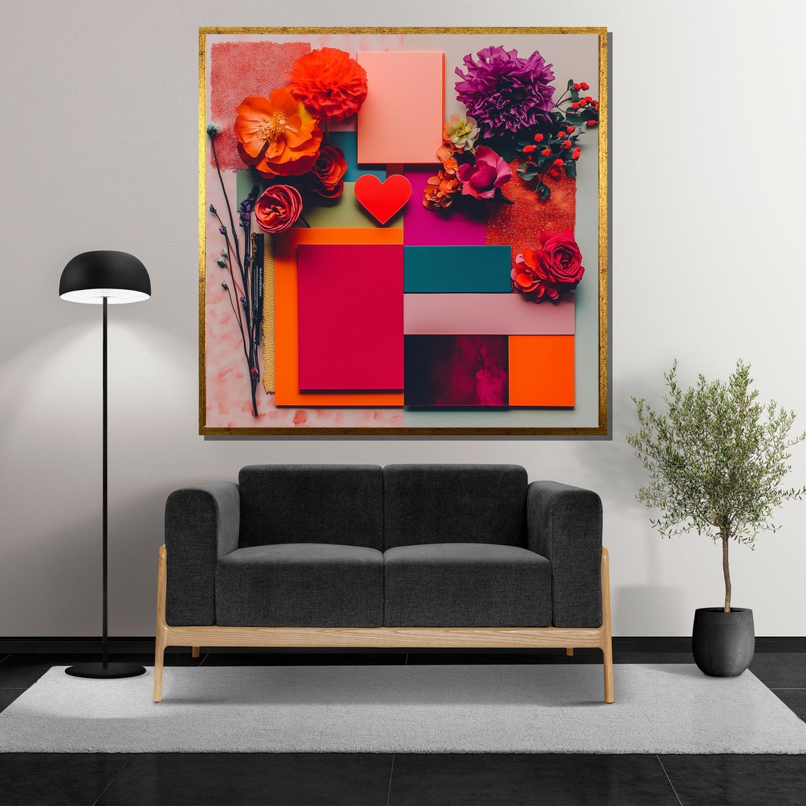 Vibrant Romantic Floral Heart Collage Colorful Botanical Art Poster - Image 5