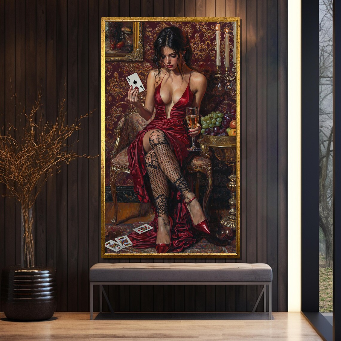 Elegant Lady In Red Holding Ace Of Spades Poker Night Poster - Image 5