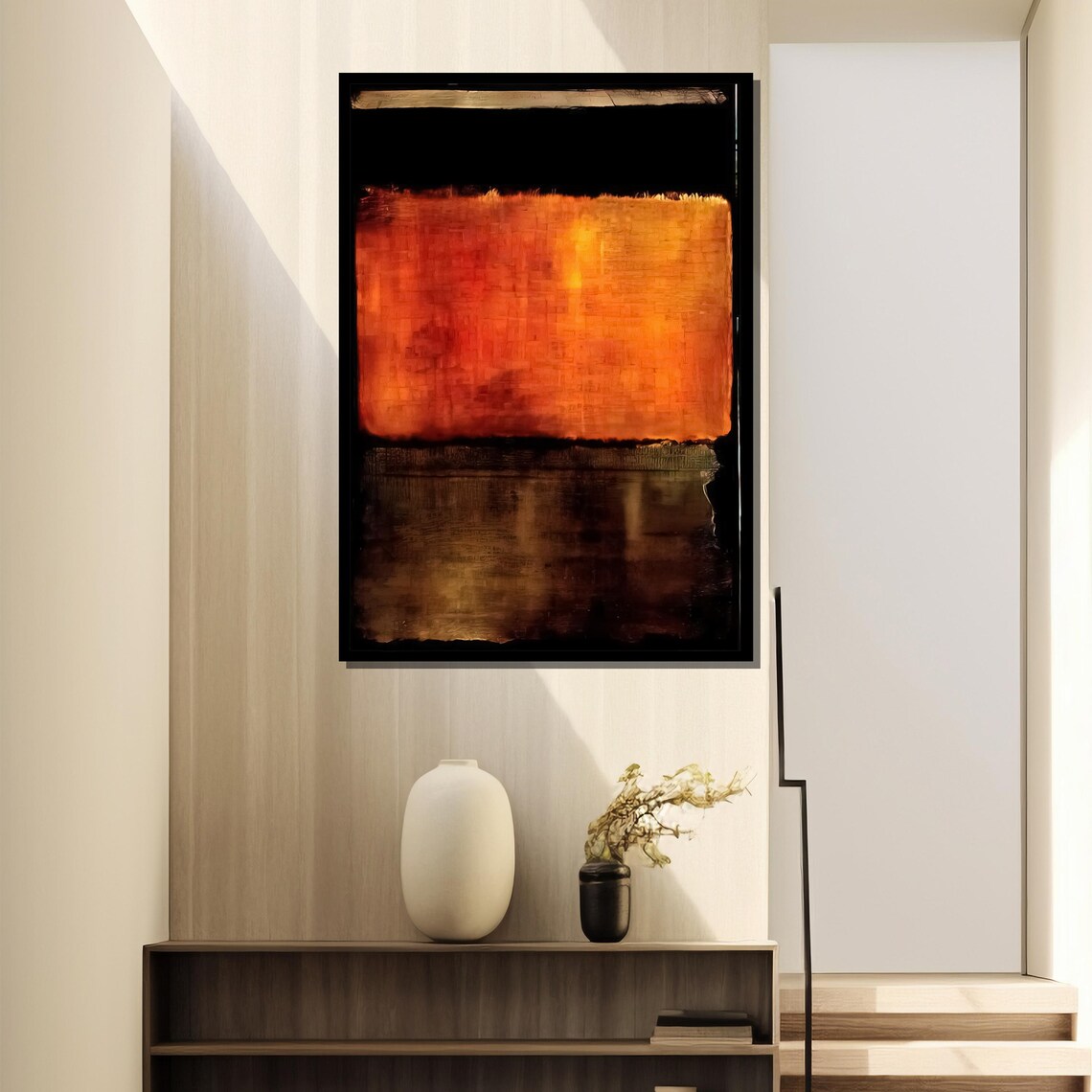 Mark Rothkos Fiery Orange And Deep Black Expression Abstract Painting Gift For Art Collectors And Design Lovers - Image 4