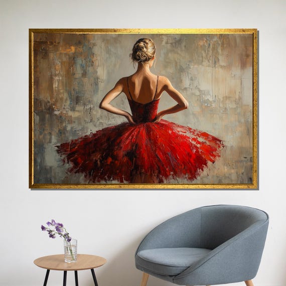 Elegant Ballerina In Red Painting Ballet Art Gift For Dance Lovers