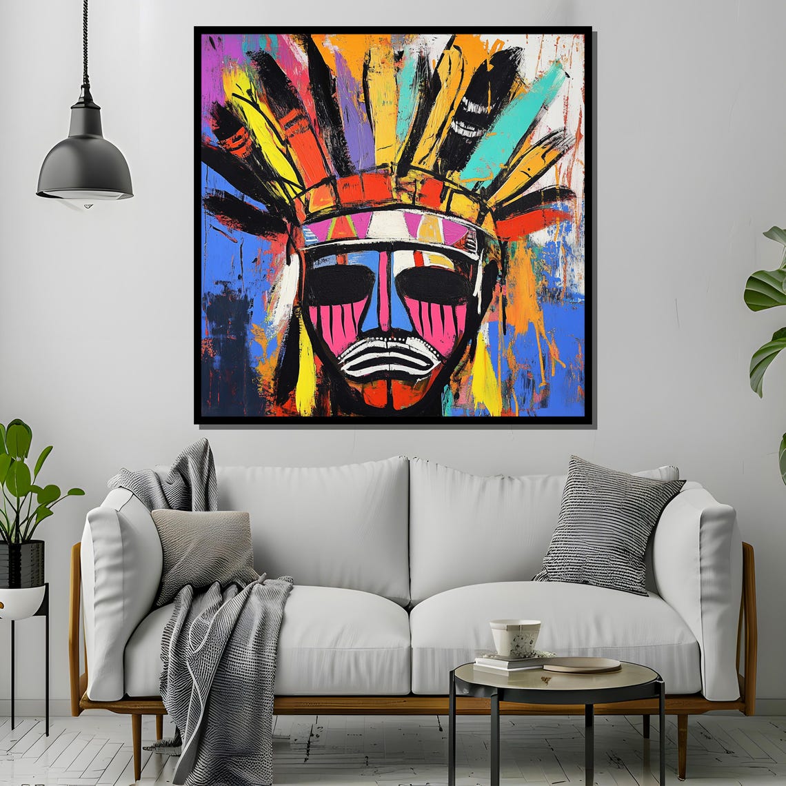Tribal Headdress Painting Basquiat Graffiti Art Abstract Indigenous Wall Decor Bold Colorful Artwork Unique Statement Gift - Image 4
