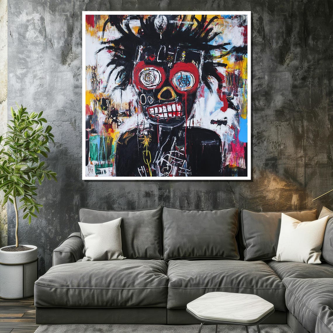Jean Michel Basquiat Style Painting Abstract Expressionist Graffiti Art Neo Expressionism Skull Wall Art Urban Street Art Poster - Image 2