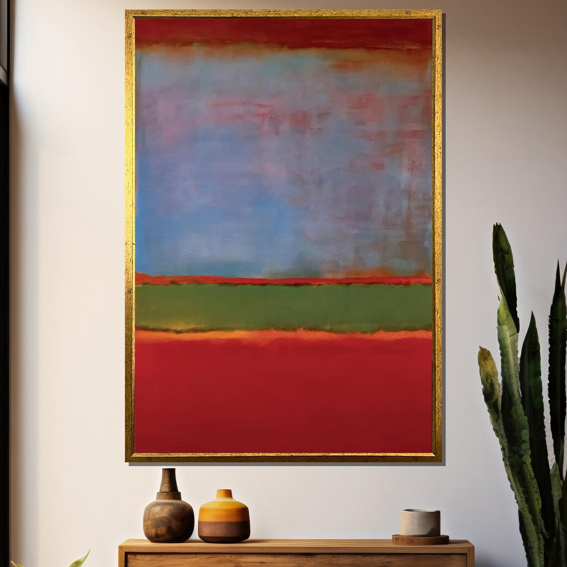 Misty Blue Gray Red And Green Horizon Bands Abstract Art Poster