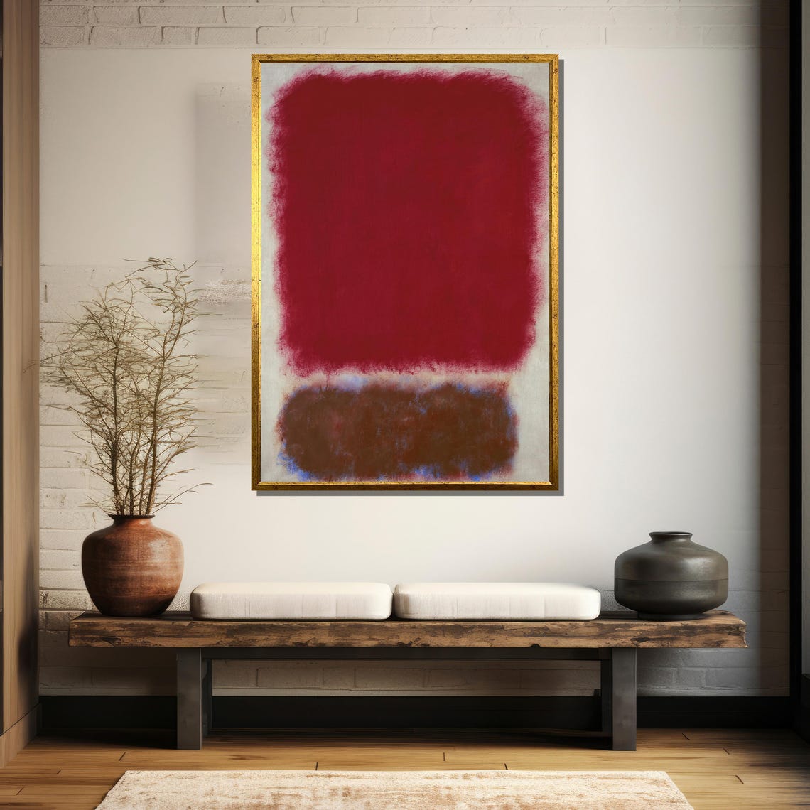 Crimson Red Over Earthy Brown Blocks Modern Abstract Art Poster - Image 5