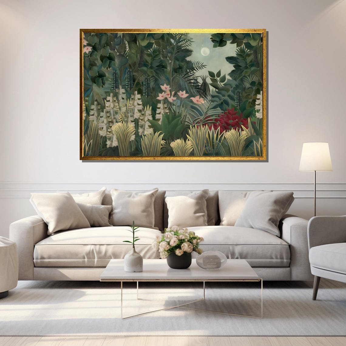 Moonlit Jungle With Exotic Flowers Naive Style Tropical Poster - Image 5