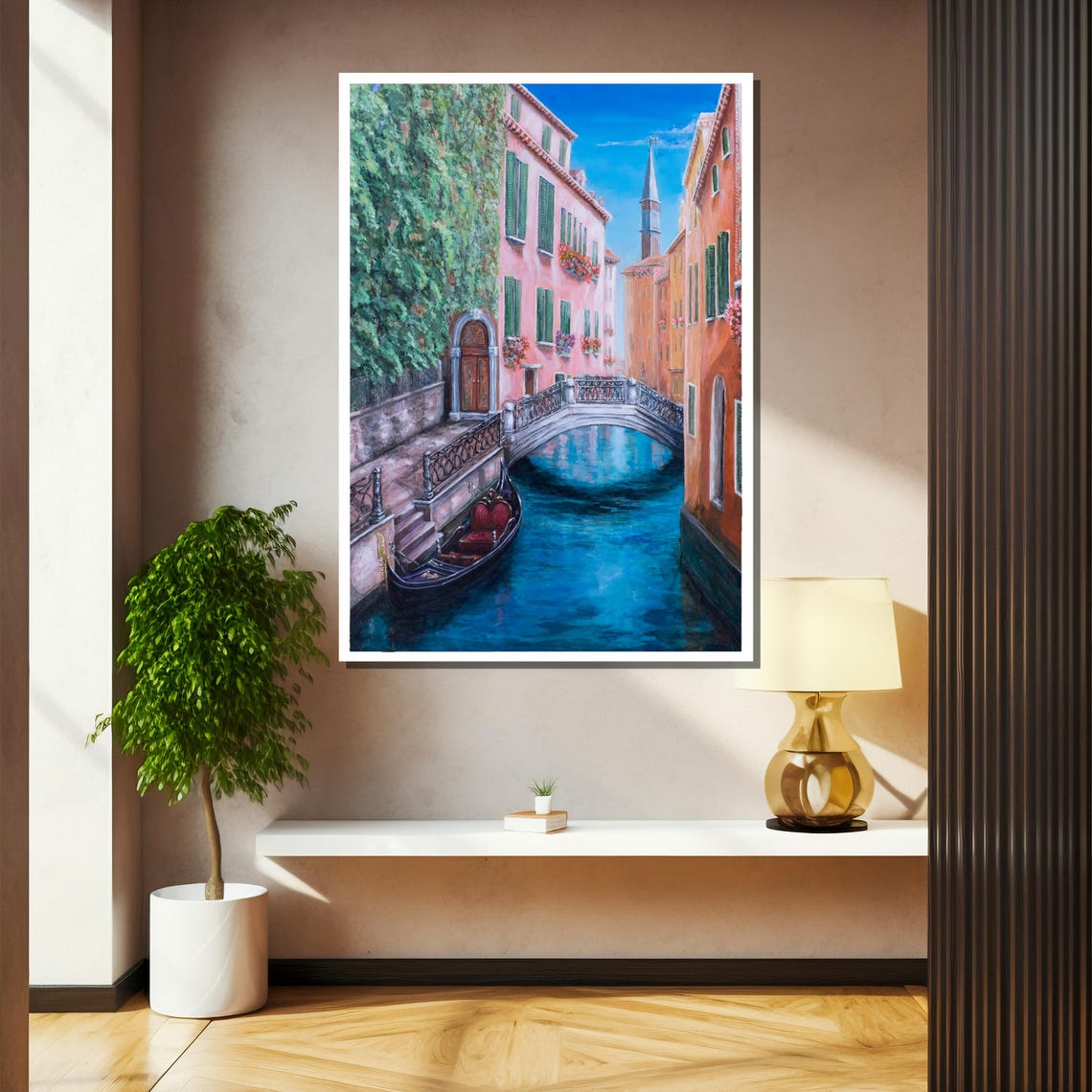 Venetian Canal Painting Elegant Gondola And Bridge Scene Perfect Art Gift For Travel And Architecture Lovers - Image 2