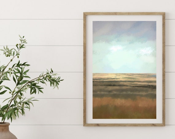 Western Country Fields Impressionist Landscape Painting Neutral Prairie Art Gallery Art Wall Decor Instant Art