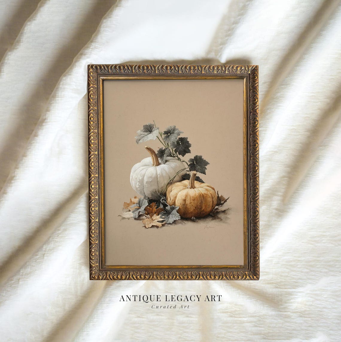 Vintage Pumpkin Still Life Print Rustic Autumn Harvest Wall Art Cozy Country Farmhouse Kitchen Fall Decor