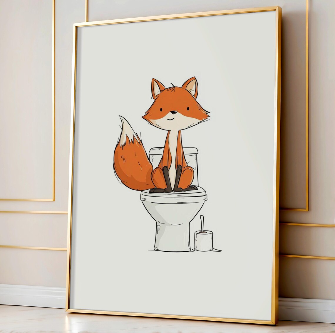 Funny Fox Bathroom Wall Art Poster, Cute Decor
