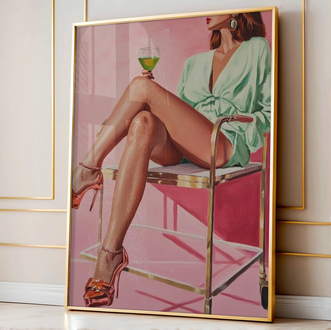 Bar Cart Woman Glam Lounge Pose Cocktail Art Print
