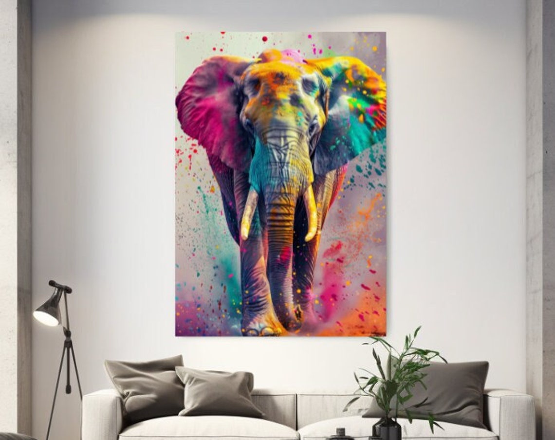 Colorful Splash Elephant Abstract Rainbow Paint Wild Animal Art Poster