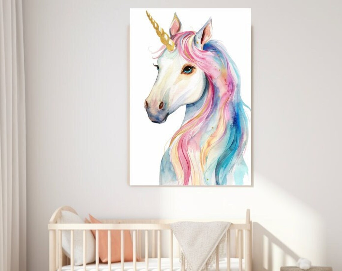 Watercolor Unicorn Nursery Art Print, Girls Decor
