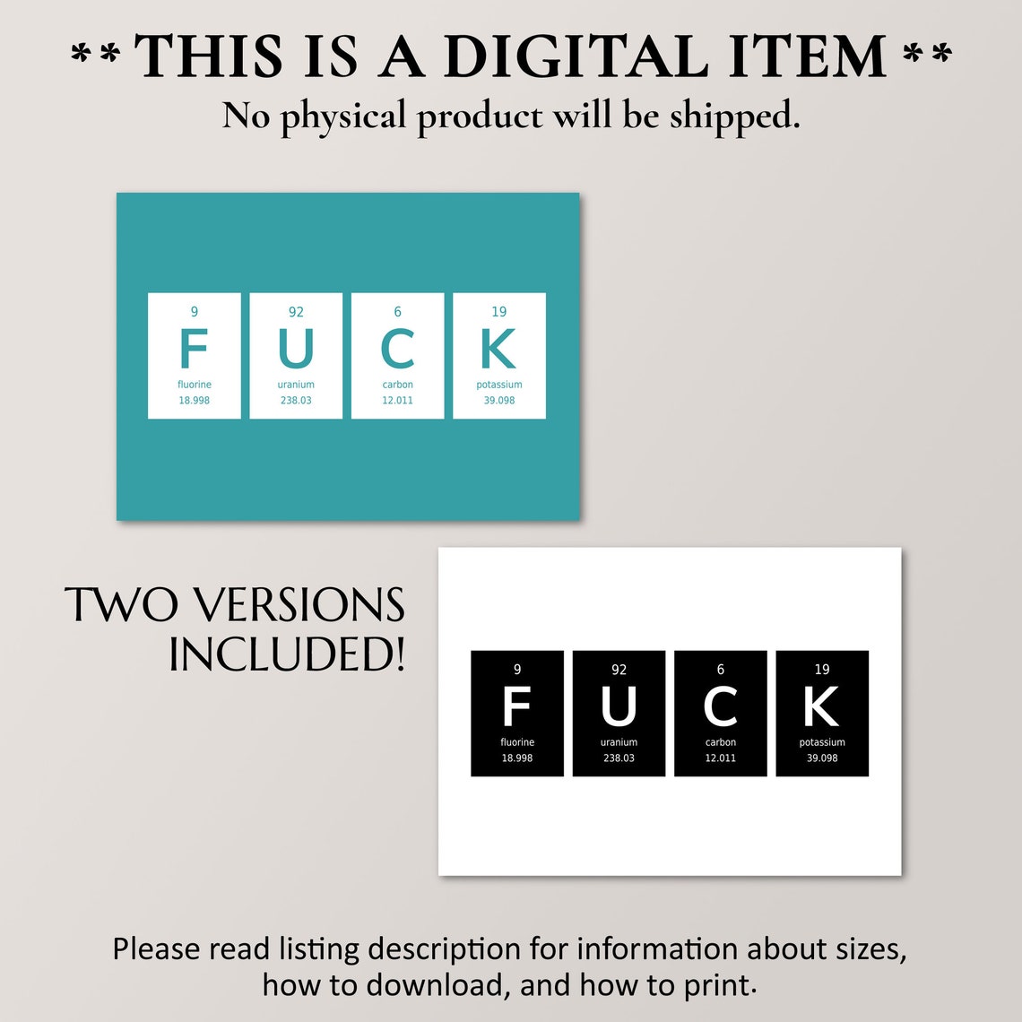 F U C K Periodic Table Elements Nerdy Swear Word Chemistry Poster - Image 2