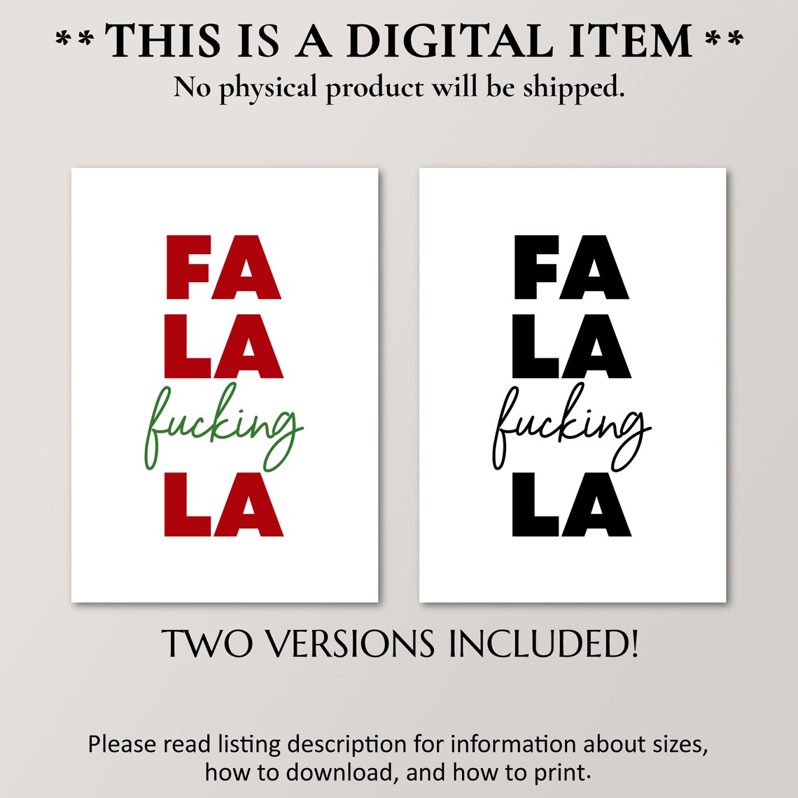 Fa La Fucking La Bold Red Green Funny Snarky Christmas Holiday Poster - Image 2